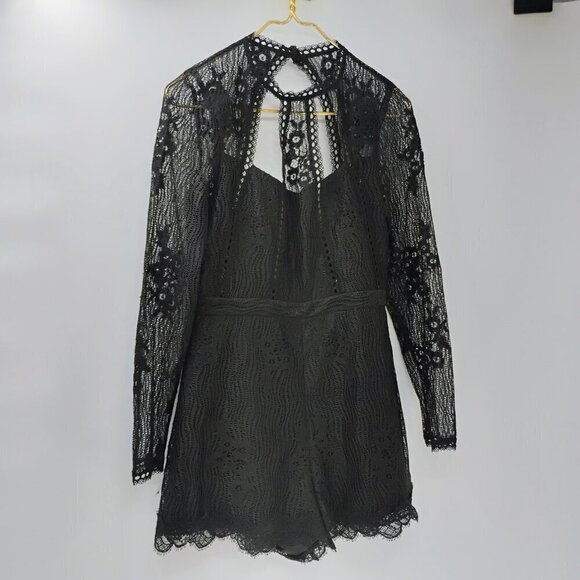 alexis lace romper black mini long sleeve all eyelet fully laced open back - Picture 13 of 14